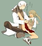 1boy 1girl aano_(10bit) dr_franken_stein first_porn_of_character maka maka_albarn panties pantyshot restrained school_uniform serafuku soul_eater spread_legs sweater_vest translated underwear vest