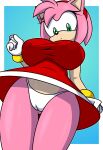 1girl amy_rose big_breasts breasts panties pantyshot red_dress sega sega sonic_the_hedgehog_(series) upskirt white_panties