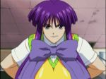  1girl animated banana big_breasts big_hair bounce bouncing_breasts breasts eiken eiken_eikenbu_yori_ai_wo_komete food fruit gainaxing gif gigantic_breasts hair huge_breasts impossible_clothes impossible_clothing impossible_shirt lowres misono_kirika purple_hair school_uniform serafuku shirt solo_female 