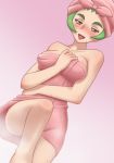  awa blush climax_entertainment dinosaur_king green_hair impossible_towel lowres naked_towel orange_eyes sega towel ursula usarapa wet 