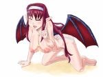 aftersex all_fours aq_interactive arcana_heart atlus barefoot bat_wings between_breasts breasts clarice_di_lanza closed_eyes cum cum_on_body cum_on_breasts cum_on_upper_body demon_girl examu fang hair kneeling large_breasts nipples nude pointy_ears red_hair rickert_kai rika_aratame smile succubus wings