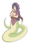  blue_eyes blue_hair breasts breath_of_fire breath_of_fire_i breath_of_fire_ii cape cleavage deis hood lamia long_hair monster_girl naga ominuma scales 