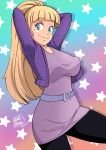 1_girl 1girl 2018 arms_up big_breasts blonde blonde_hair bra breasts earrings female female_human female_only gif gravity_falls long_blonde_hair long_hair looking_at_viewer pacifica_northwest panties pussy solo