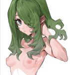 1girl 1girl 1girl bust completely_nude completely_nude_female female_only female_solo green_hair grey_eyes hair_covering_one_eye high_resolution looking_at_viewer meido_ryo nude sweat sweatdrop