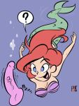 1girl blue_eyes dildo disney female female_only long_hair mermaid princess_ariel red_hair seashell_bra solo the_little_mermaid underwater vibrating_dildo