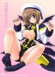  1girl feet footjob hair_ornament hayate_yagami kamogawa_tanuki lyrical_nanoha mahou_shoujo_lyrical_nanoha mahou_shoujo_lyrical_nanoha_strikers nipples panties socks solo spread_legs underwear wings x_hair_ornament yagami_hayate 