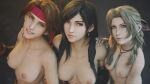 16:9_aspect_ratio 1girl 3_girls 3d 4k_uhd aerith_gainsborough black_hair blonde_hair brown_eyes brown_hair female_only final_fantasy green_eyes high_resolution jessie_rasberry multiple_girls red_eyes tayra the_tayra tifa_lockhart topless very_high_resolution