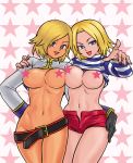  2girls big_breasts breasts censored dance_dance_revolution genderswap hmisao jennifer_hurley looking_at_viewer multiple_girls n.m.r rule_63 smile star_censor 