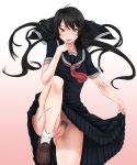 1girl anus ass black_hair censored dress dress_lift fang fangs kaibutsu_oujo kamura_reiri long_hair monster_princess no_panties princess_resurrection pubic_hair pussy reiri_kamura scharfschutze school_uniform scratches solo spread_legs upskirt vampire