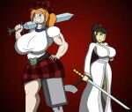 2_girls 2girls asian asian_female big_breasts black_hair breasts cartoon_network caucasian caucasian_female clothed clothes clothing female_only genderswap huge_breasts kimono long_hair muscular muscular_female red_hair redhead samurai samurai_jack samurai_jack_(character) short_hair skirt smaller_female smile smiling tall_female taller_female taller_girl the_scotsman tomkat96 toned toned_female top_heavy wide_hips