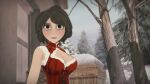  16:9 1girl aunt aunt_cass before_sex big_breasts big_hero_6 blush breasts brown_hair cass_hamada christmas christmas_outfit clothed disney female_focus light-skinned_female light_skin looking_at_viewer medium_hair milf open_eyes outside snow solo_focus standing winter 