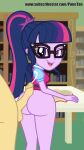 1girl ass assjob bottomless buttjob cum equestria_girls glasses hotdogging library looking_back my_little_pony my_little_pony:_friendship_is_magic older older_female ponetan purple_eyes purple_skin smiling striped_hair twilight_sparkle_(eg) young_adult young_adult_female young_adult_woman