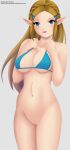  1girl almost_nude artist_self-insert blonde_hair blue_eyes breasts breath_of_the_wild dark_pink_lipstick female_focus female_only front hair_bow hands_on_own_chest hylian hylian_ears light_blue_bra long_hair medium_breasts nidavellirstudios nintendo no_panties open_mouth pale-skinned_female princess princess_zelda pussy pussy simple_background solo_female the_legend_of_zelda thighs upper_body zelda_(breath_of_the_wild) 