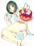 1boy apron ass bad_id bangs bob_cut cake fate/zero fate_(series) food fraisee green_eyes green_hair male male_focus panties parted_bangs pink_panties solo trap underwear waver_velvet