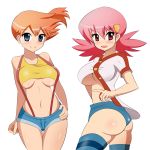 2girls akane_(pokemon) ass big_breasts breasts gym_leader hair halubato harubato highres kasumi_(pokemon) misty multiple_girls nintendo orange_hair pink_hair pokemon skimpy underboob whitney