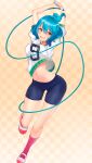 athletic_female blue_hair jump_rope nutaku phyilis_(project_qt) project_qt shirt_lift