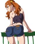  1girl :3 anjou_naruko ano_hi_mita_hana_no_namae_wo_bokutachi_wa_mada_shiranai. ass bare_shoulders bracelet brown_hair butt_crack denim denim_shorts earrings female_only high_res highres huge_ass jewelry long_hair md5_mismatch revision short_shorts shorts simple_background solo_female suna twin_tails white_background 