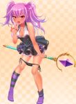 black_panties chris_(project_qt) lollipop looking_at_viewer nutaku panties panties_down project_qt purple_hair skirt staff