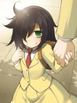 1girl bags_under_eyes black_hair blush female flat_chest green_eyes hair_over_one_eye hand_holding holding_hands kuroki_tomoko long_hair md5_mismatch necktie qome school_uniform skirt smile watashi_ga_motenai_no_wa_dou_kangaetemo_omaera_ga_warui!