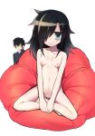  1_girl 1boy 1girl bags_under_eyes bean_bag_chair black_hair blush breasts brother brother_and_sister duo female female_focus green_eyes hair_over_one_eye kamitsurugi_ouka kuroki_tomoki kuroki_tomoko long_hair male navel nipples nude older_sister pussy siblings sister small_breasts solo_focus uncensored watashi_ga_motenai_no_wa_dou_kangaetemo_omaera_ga_warui! white_background younger_brother 