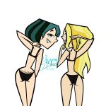 ass black_eyes black_hair blonde_hair breasts cartoon_network dawn_(tdi) dyed_hair female from_behind goth green_hair green_lipstick gwen_(tdi) gwennie_black_(artist) hourglass_figure navel pale-skinned_female thick_ass thick_legs thick_thighs total_drama_island tramp_stamp two_tone_hair wasp_waist