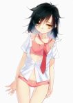  1girl bags_under_eyes black_hair blush bra dress_shirt female flat_chest green_eyes kuroki_tomoko long_hair loose_necktie necktie no_pants open_clothes open_shirt panties pink_bra pink_panties school_uniform shirt short_hair simple_background siqi_(miharuu) solo sports_bra thigh_gap training_bra underwear watashi_ga_motenai_no_wa_dou_kangaetemo_omaera_ga_warui! wavy_mouth white_background 