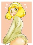 aji-ko_(1538519) ass blush breasts hairband nipples no_pants open_mouth panties precure short_hair smile_precure! solo striped_panties yayoi_kise