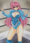  1girl breasts cleavage long_hair mighty_yukiko pink_hair puffy_sleeves purple_eyes smile solo traditional_media wrestle_angels wrestle_angels_survivor wrestler yutakasan-love 