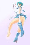 1_girl 1girl aftersex alternate_breast_size ami_mizuno ass bare_legs barefoot big_breasts bishoujo_senshi_sailor_moon blue_eyes blue_hair blue_skirt blush boots bow breasts choker clothed cum cum_on_body cum_on_lower_body cumdrip ear_studs earrings elbow_gloves erect_nipples feet female footjob gloves heart high_heels highres huge_breasts jewelry knee_boots large_breasts leotard magical_girl miniskirt mizuno_ami panties pantyshot pleated_skirt sailor_collar sailor_mercury sailor_moon sailor_outfit serafuku shoes short_hair simple_background skirt smell solo spoken_heart standing standing_on_one_leg sweat text thighs tiara translated underwear warumono_tomii white_background white_panties