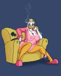 anthro avian big_breasts bird breasts cigarette condom duck ducktales female headlights looking_at_viewer lordstevie m'ma_crackshell milf nipples panties smoking solo underwear