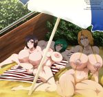  areolae ass beach big_breasts black_hair bleach blush breasts brown_eyes censored ecchi-enzo_(artist) embarassed embarrassed female green_hair hair hair_clip hinamori_momo huge_ass huge_breasts kujo_nozomi large_breasts matsumoto_rangiku momo_hinamori multiple_girls naughty_face nipples nozomi_kujo nude orange_hair pussy rangiku_matsumoto rtenzo_(artist) sad_face sand shade umbrella unhappy vagina 