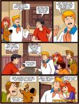  2_girls 2boys comic daphne_blake freddy_jones scooby scooby-doo shaggy_rogers text velma_dinkley 