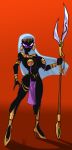  big_breasts breasts duck_dodgers ear_piercing female hair huge_breasts looking_at_viewer lordstevie lordstevie_(artist) piercing polearm purple_eyes queen_tyr&#039;ahnee skimpy spear weapon white_hair 