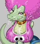 breasts cum cum_in_hair cum_on_breasts cum_on_face cumshot donkey_kong_(series) female kalypso kremling kritter lordstevie lordstevie_(artist) nintendo orgasm purple_eyes purple_hair scalie solo