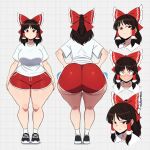 1girl ai_generated ass big_ass big_breasts booty_shorts breasts dolphin_shorts fundoshilover101 huge_ass reimu_hakurei touhou