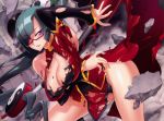  1girl big_breasts blazblue breasts cleavage cleavage_cutout hair_ornament lao_jiu litchi_faye_ling panda panties ponytail purple_eyes ruins satou_shouji staff thighs underwear 