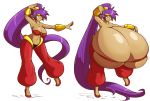  big_breasts blue_eyes breast_expansion breasts capcom dark_skin eikasianspire genie gigantic_breasts purple_hair shantae shantae_(character) solo 