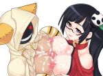 2girls animal_ears bitter_sweet_(fragment) black_hair blazblue breasts cat_ears censored cum cum_on_body cum_on_breasts cum_on_upper_body dark_skin double_paizuri engulfing_paizuri facial hair litchi_faye_ling multiple_girls paizuri penis purple_eyes taokaka