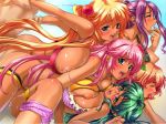  1boy 5_girls 5girls beach big_breasts bikini breasts censored closed_eyes green_hair hair harem kono_mama_ja_ane_to_sex_shiteshimasu_are_otouto_yo_ima_naka_de_dasanakata? large_breasts long_hair man multiple_girls nipples ole-m orgasm pointless_censoring swimsuit 