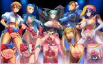 5girls adjusting_hair ahoge animal_print antenna_hair anus areolae bat_print bat_wings belt blonde_hair blue_eyes blue_hair blue_leotard blue_sailor_collar blush bodypaint bracelet braid breasts brown_eyes brown_hair bun_cover buruma cammy_white capcom cervix china_dress chinese_clothes chun-li cleavage cleavage_cutout clitoris close-up cosine crossover darkstalkers demon_girl double_bun dress earrings erect_clitoris erect_nipples female fingerless_gloves flat_chest gaping garrison_cap gloves green_eyes green_hair grey_skin hair_held_back hand_on_hip hat head_wings headband heart highres hips hsien-ko huge_breasts huge_clitoris impossible_clothes impossible_shirt inverted_nipples jewelry kasugano_sakura large_breasts lei_lei leotard lineup long_hair midriff morrigan_aensland multiple_girls navel nipple_slip nipples no_bra no_panties ofuda open_for_all orange_hair panties pantyhose pantyshot pelvic_curtain print_legwear purple_hair pussy red_eyes revealing_clothes school_uniform serafuku shirt short_hair skirt skirt_lift smile spiked_bracelet spikes spread_pussy street_fighter succubus torn_clothes torn_pantyhose turtleneck uncensored underwear vampire_(game) very_long_hair wings