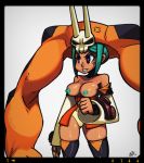  artist_request big_breasts cassandra_veranos cerebella_(skullgirls) lab_zero_games monochrome skullgirls teal_nipples vice-versa_(skullgirls) 