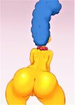 1girl ass blue_hair female_only kogeikun marge_simpson nude pearl_necklace pearls pussy_lips rear_view shaved_pussy solo_female the_simpsons thighs yellow_skin