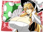  1girl 1up 1up_mushroom blonde_hair breasts cleavage elbow_gloves female gigantic_breasts gloves hat huge_breasts invincible_marisa kirisame_marisa mushroom new_super_marisa_land regls solo touhou witch_hat yellow_eyes 