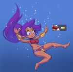  1girl 2016 bikini bikini_armor borvar breasts coloured front_view human long_hair purple_hair shantae shantae_(character) sketch_lines tan_skin underwater wayforward 