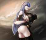 1girl ass breasts detached_sleeves erect_nipples gloves huge_breasts long_hair no_panties red_eyes selvaria_bles silver_hair solo valkyria_chronicles