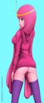  adventure_time blue_eyes hoodie lalox no_panties pink_hair princess_bubblegum purple_skin thighhighs 