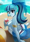 1girl ass beach bikini bikini_bottom breasts equestria_girls female female_only friendship_is_magic light262 long_hair looking_at_viewer mostly_nude my_little_pony outdoor outside ponytail side-tie_bikini solo sonata_dusk sonata_dusk_(eg) topless