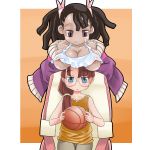 bandaid basketball basquash! big_breasts black_hair blue_eyes breast_hat breast_rest breasts_on_head dark-skinned_female erect_nipples glasses jd_coco miyuki_ayukawa nipples twin_tails twintails underboob