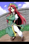 big_breasts blue_eyes braid breasts female hat hong_meiling large_breasts long_hair red_hair regls solo touhou twin_braids