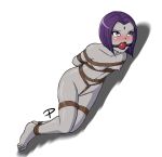 arms_behind_back ball_gag blush bondage breasts captured crotch_rope dc_comics demon_girl feet forced gagged goth goth_girl helpless kidnapped legs lipstick nipples nude nude piroro purple_eyes purple_hair raven_(dc) restrained rope_bondage short_hair tears teen_titans thighs